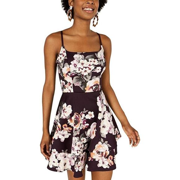 Trixxi Dresses & Skirts - TRIXXI Juniors Eggplant Floral, Layered Skirt, Spaghetti Strap, Mini Dress 13